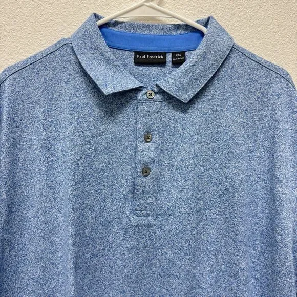 Paul Fredrick Polo Shirt Mens XXL Blue Heathered Space Dye Short Sleeve Knit - Picture 1 of 6